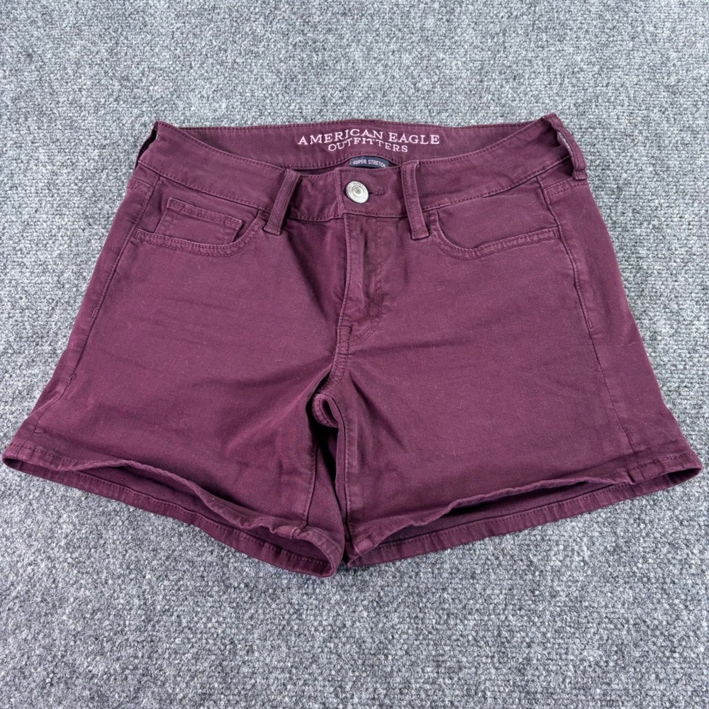 American Eagle Midi Shorts Womens 4 Burgundy Super Stretch Twill Maroon Casual